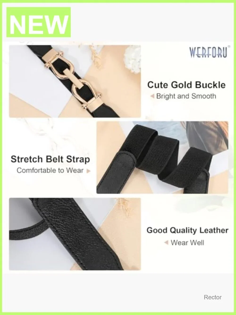 Skinny Stretch Waist Belt with Gold Buckle Set of 4 for Dresses